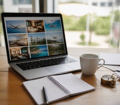 Notities en laptop bij het vergelijken van vakanties en reizen