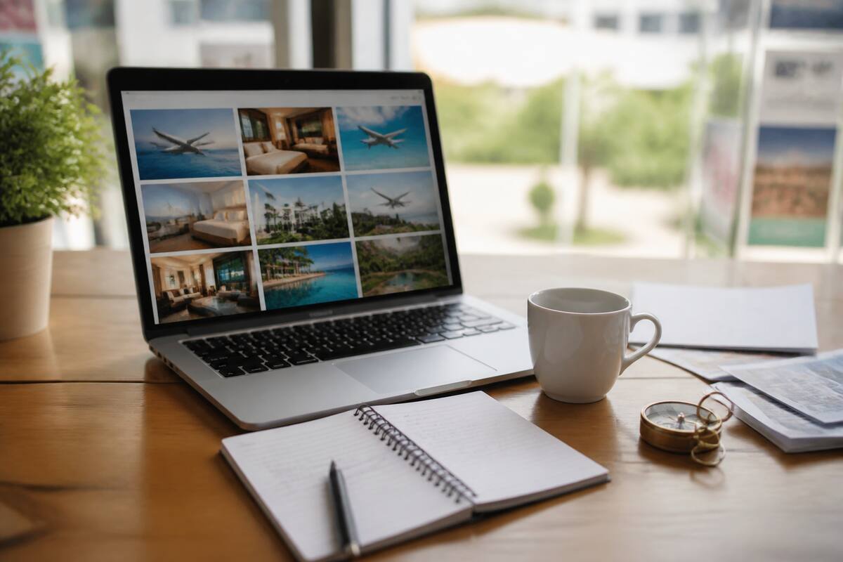 Notities en laptop bij het vergelijken van vakanties en reizen
