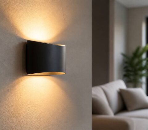 Wandlamp met warm indirect licht in een moderne woonkamer