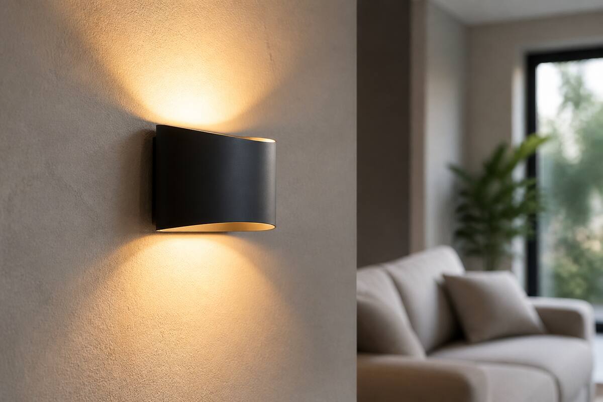 Wandlamp met warm indirect licht in een moderne woonkamer